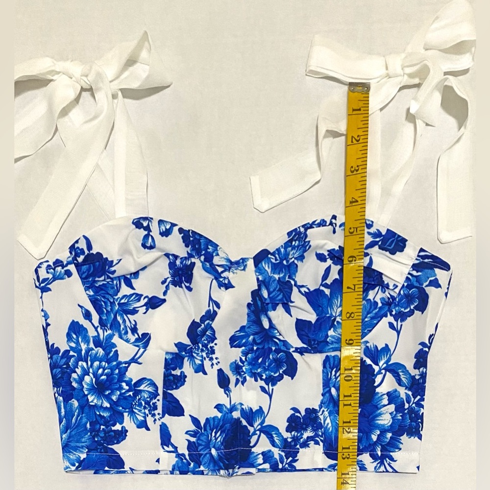 Joress Womens M Blue White Floral Corset Crop Top Boho Y2K Fairy Cottagecore - Picture 10 of 14